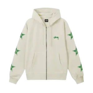 Stussy Biały Zip Up Bluza Z Kapturem