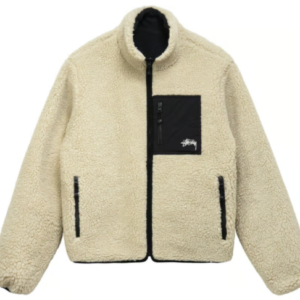 Kurtka dwustronna Stussy 8 Ball Sherpa – kremowa