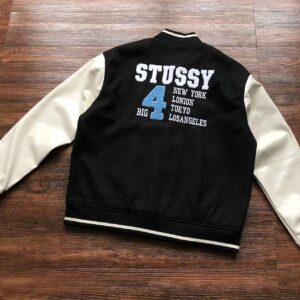 Kurtka Vintage Stussy Big 4 Leather Wool Black